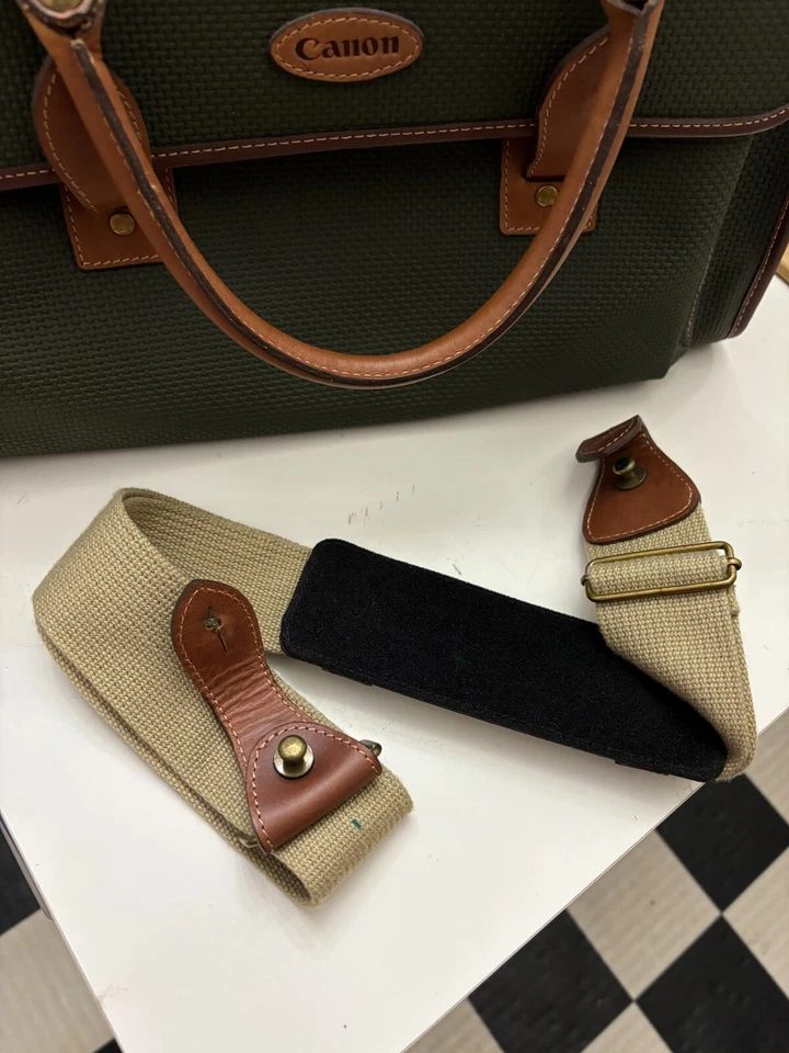 🚀🎁《COMO NUEVO》Bolso Grande Canon Tela Verde Marrón Cuero Estuche Alta Capacidad JAPÓN✈✈✈✈✈✈✈✈✈ Foto 4 de 4