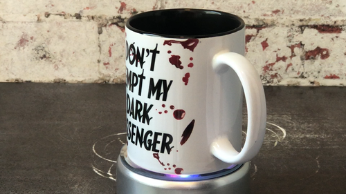 Dexter TV Show Don't Temp My Dark Passenger Red Blood Splatter Serial Killer Mug - Video 1 of 1