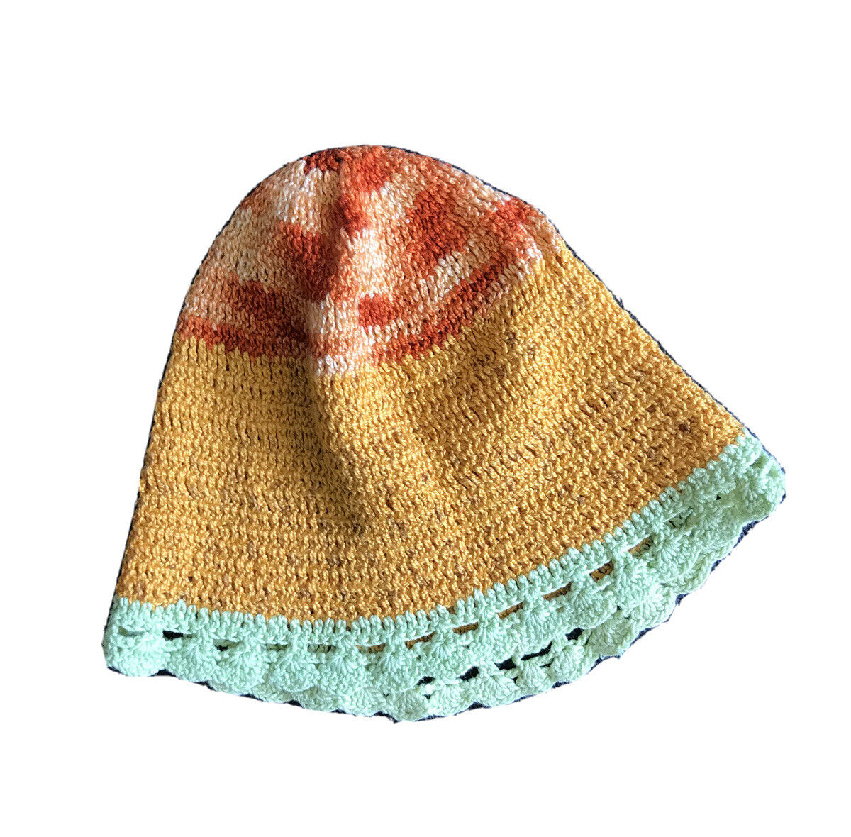 Hand Crocheted Green Orange Yellow Newborn Infant Hat 15” Round