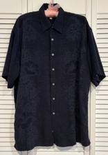 Pierre Cardin Men  s Navy Blue Floral Button Up Shirt Short Sleeve Size Large