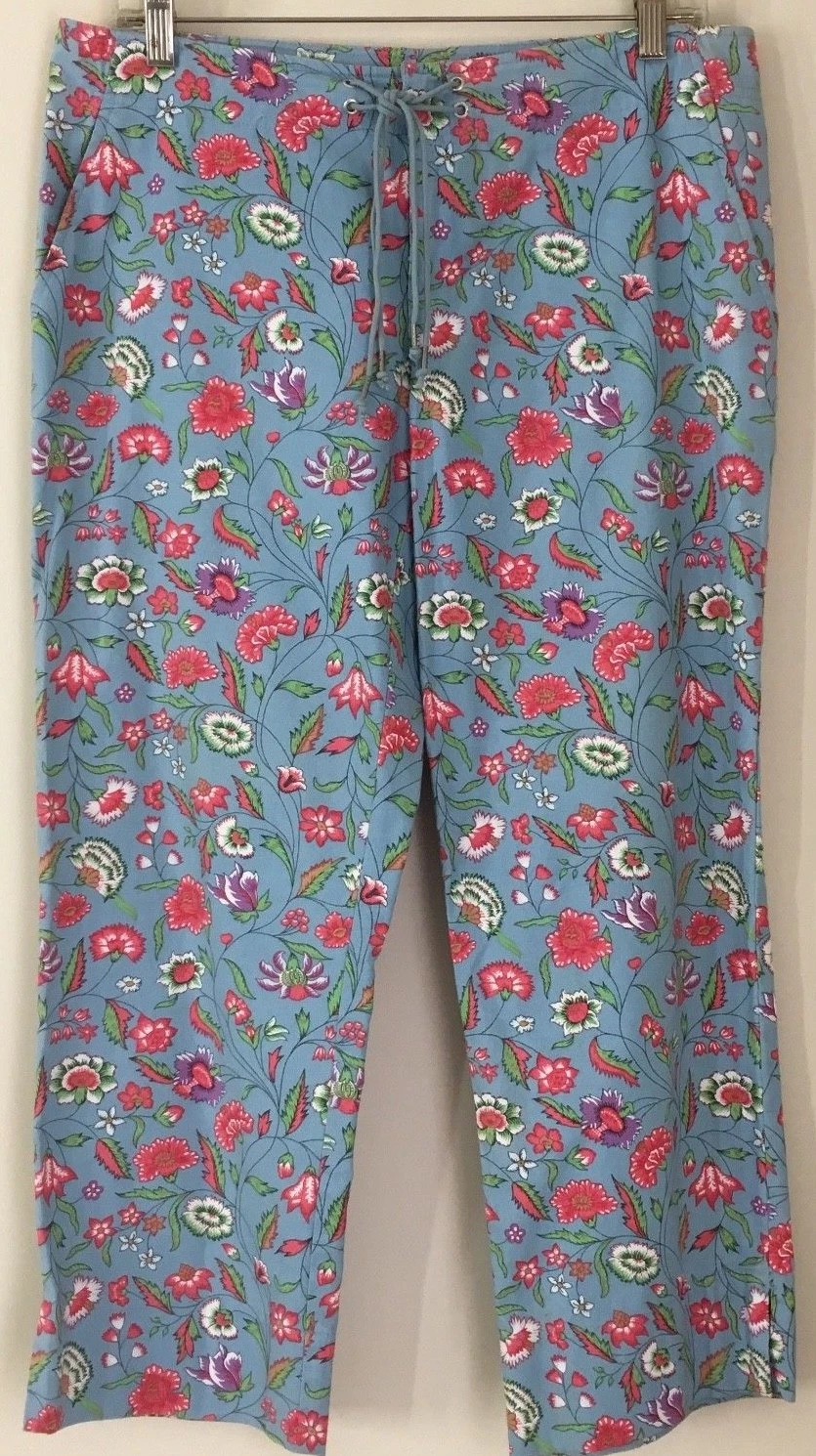 Women's Pants RALPH LAUREN Cropped Capri BLUE PINK Botanical Floral 8" Rise 8
