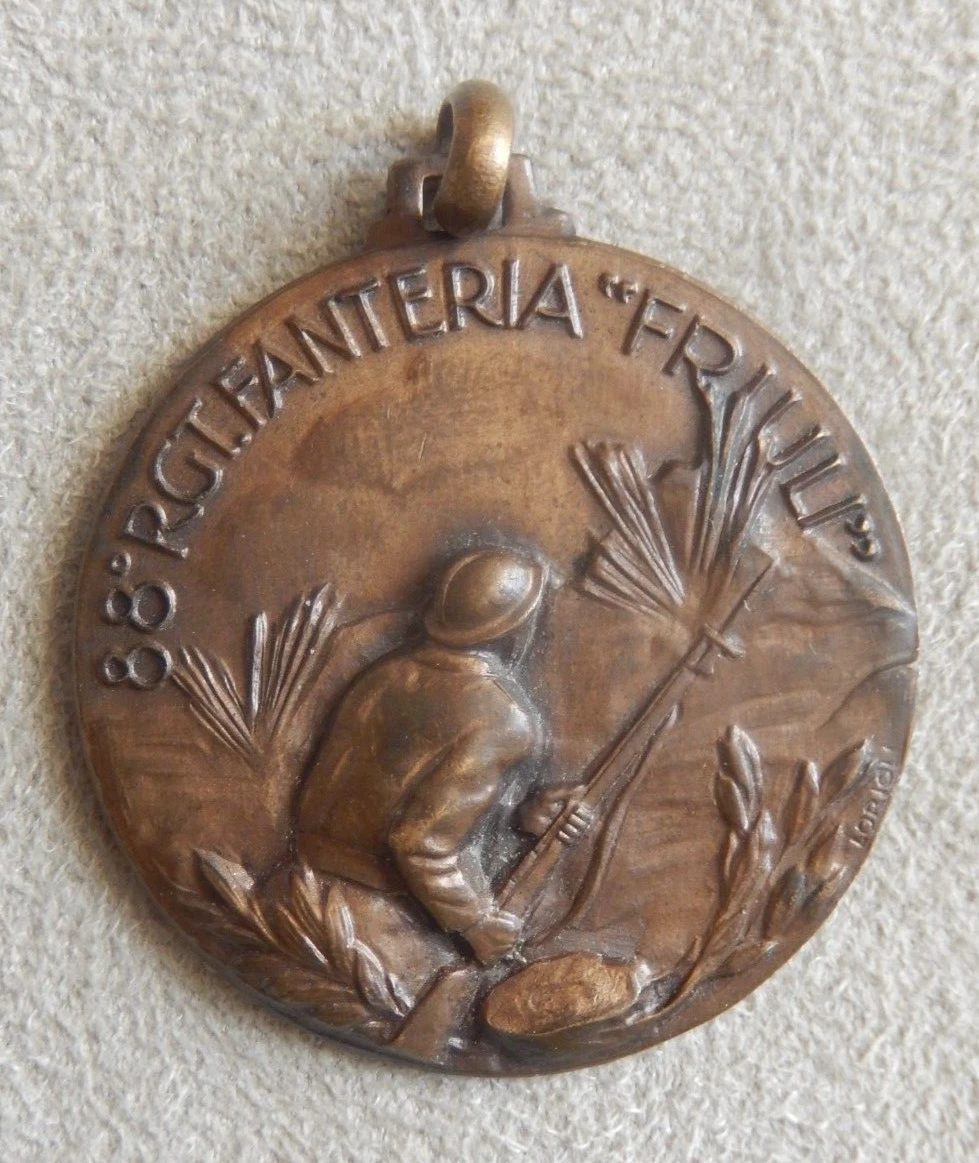 Médaille Ancienne 44º Reggimento Fanteria Arditi Monte Santo 1917 - Argent 8g, 27 Mm, Originale
