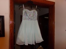 WOMANS SZ 1 MY MICHELLE LIGHT BLUE W/ SEQUINS STRAPPED COCTAIL ABOVE KNEE DRESS