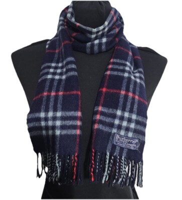 Vintage BURBERRY'S Nova Check 100% Cashmere Scarf Navy