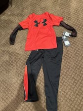 Under Armour Boys Size 4 Two Piece Set NWT Red Top Black Bottoms So Cute 