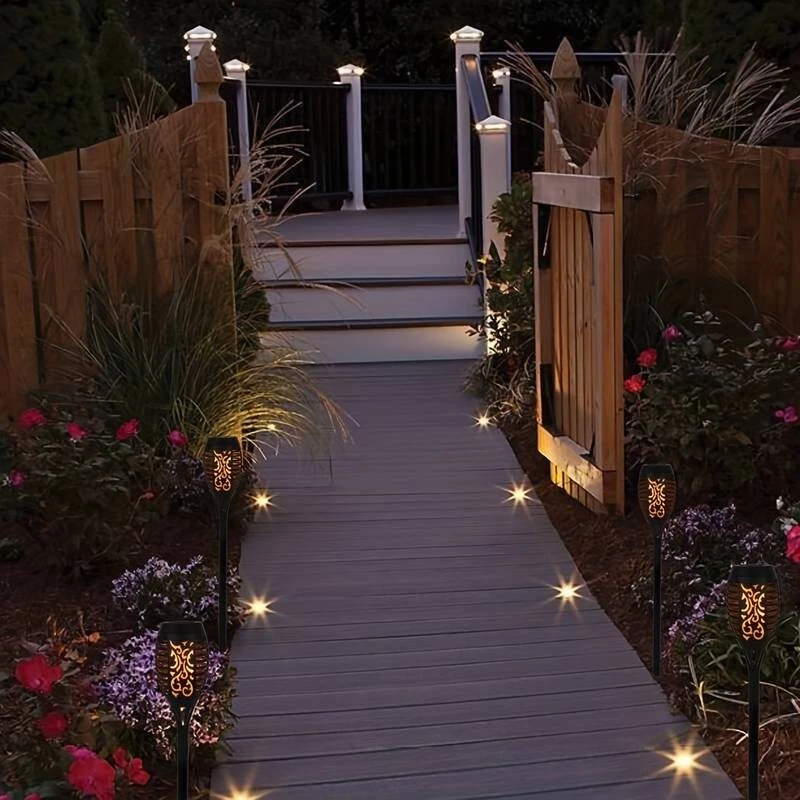 Solaire Lamp Flamme Jardin LED Léger Torche Extérieur Scintillement Eau Feux GB - Photo 4/19