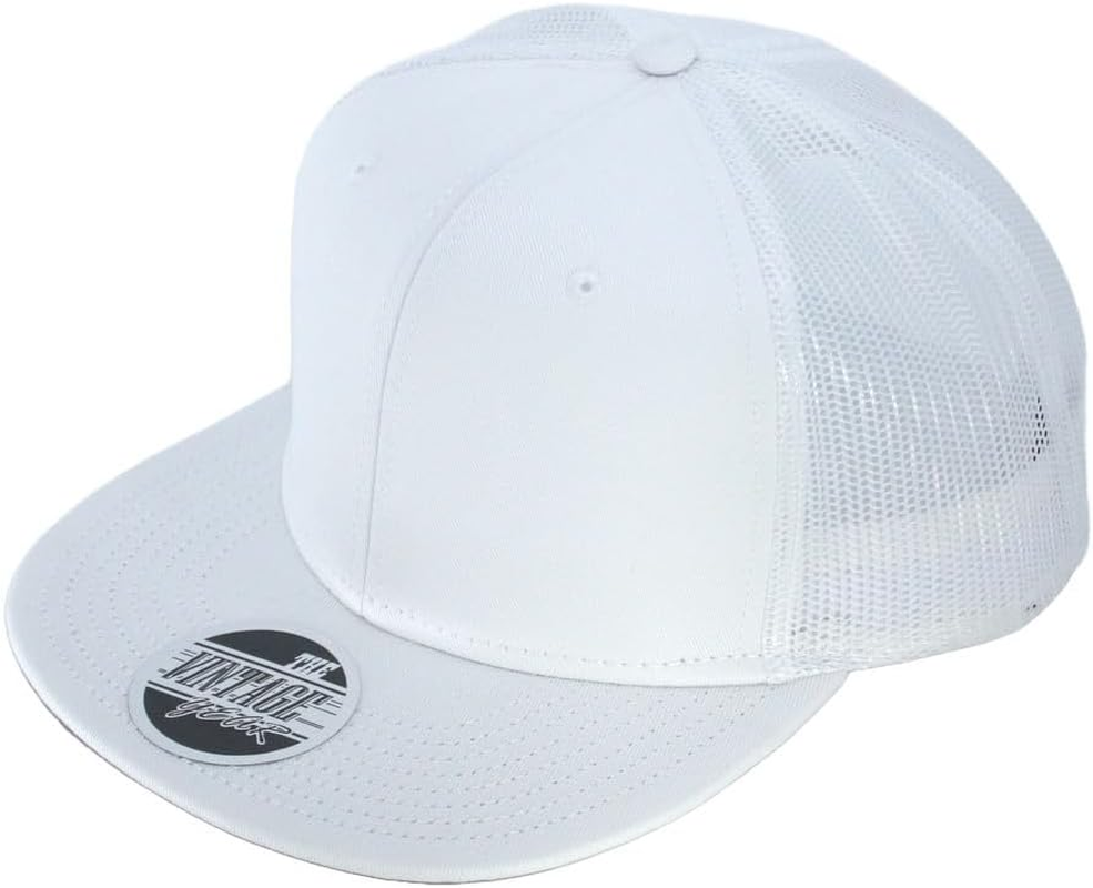 Plain Cotton Twill Flat Brim Adjustable Snapback Trucker Cap  