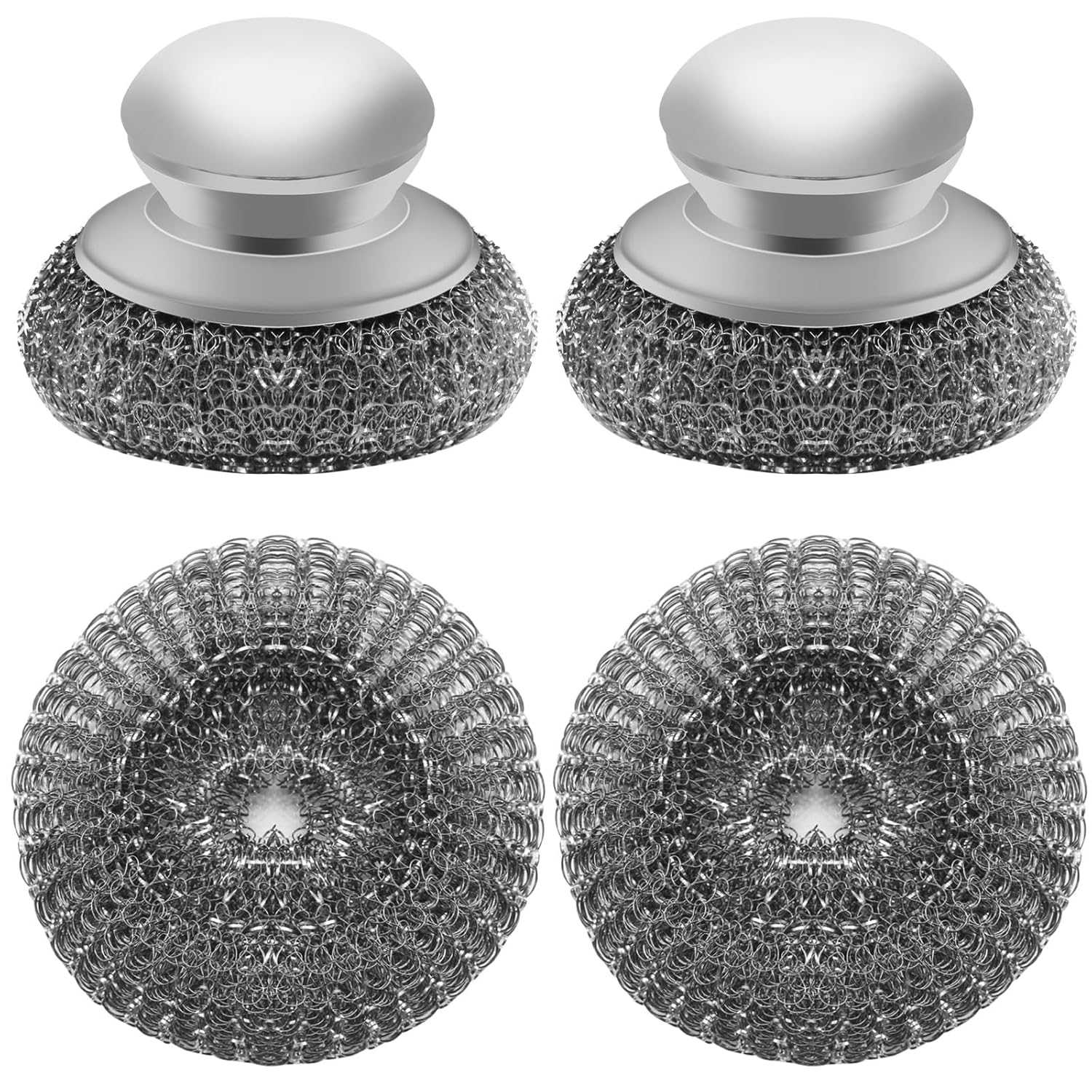 2Pcs Stainless Steel Wool Scrubber with Handle，2 Steel Scrubber Wool Pads for Cl