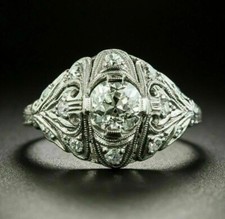 1Ct White Round Cut CZ Art Deco Style Engagement Wedding Ring Solid 925 Silver