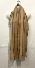 Gap Scarf Knit Lambswool Blend Brown Striped Fringe 66"x7.5"