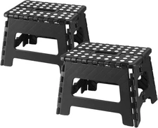 PandaEar 2 Pack Home Folding Step Stool, Lightweight Stool with 9 Black 