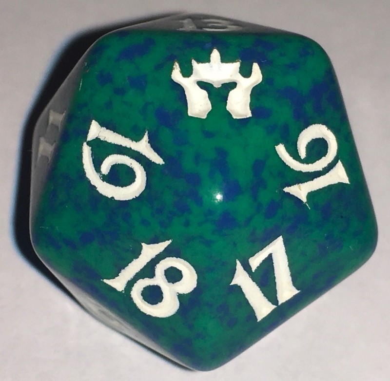 Fifth Dawn Magic: the Gathering Green with Blue Speckle Spindown D20 Dice 2004