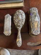 Sterling Silver Victorian Hair Brush and Clothes Brush Set Of 3 Pieces