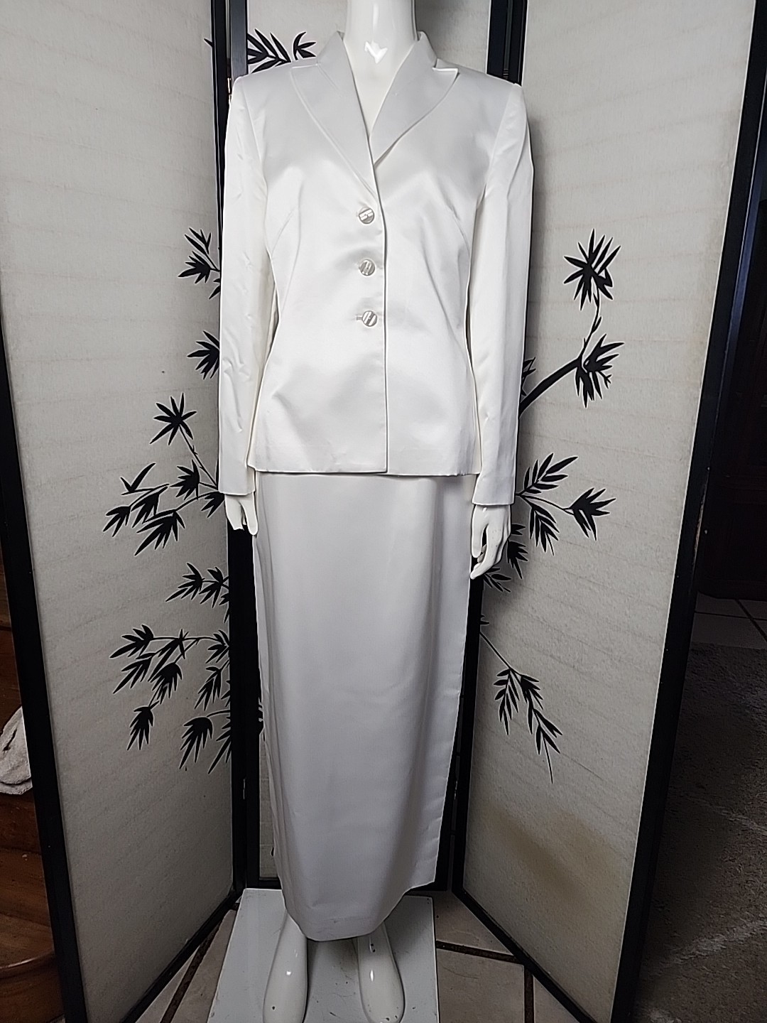 Vintage Oleg Cassini Skirt Suit Set White Lined SZ 6 New with Tags Priority WOW