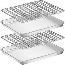 Baking Sheet with Rack Set 2 Pans  2 Racks , Stainless Steel Cookie Sheet B...