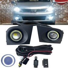 Led Fog Light Projector Len Cob Angel Eye Round Halo Ring For 07-11 Nissan Versa