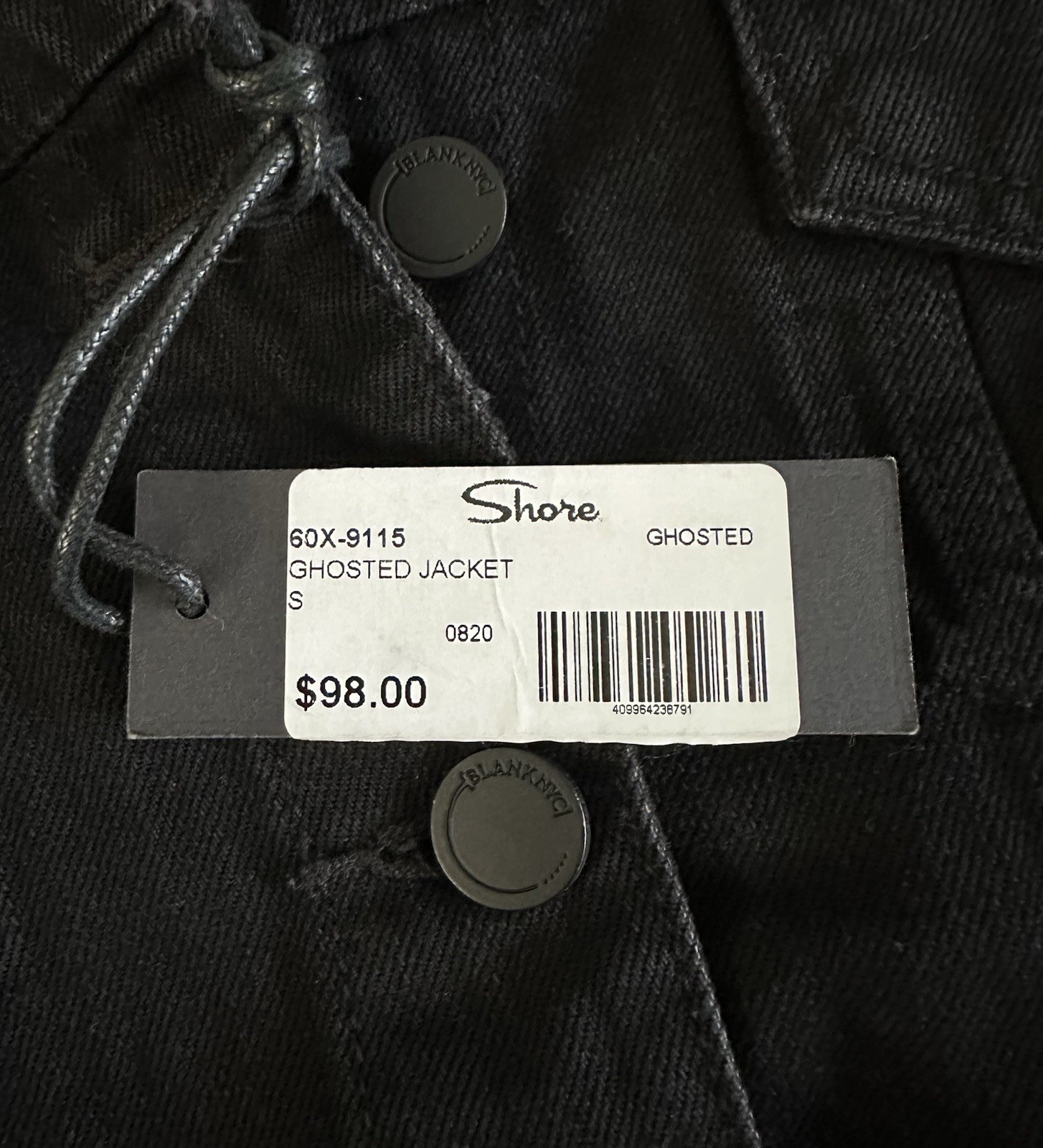 New NWT $98 BLANKNYC Size Small Ghosted Denim Jacket Black Cropped Trucker