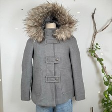 Gray Winter Coat Fur-Lined Hood Toggle Buttons Large Pockets XS