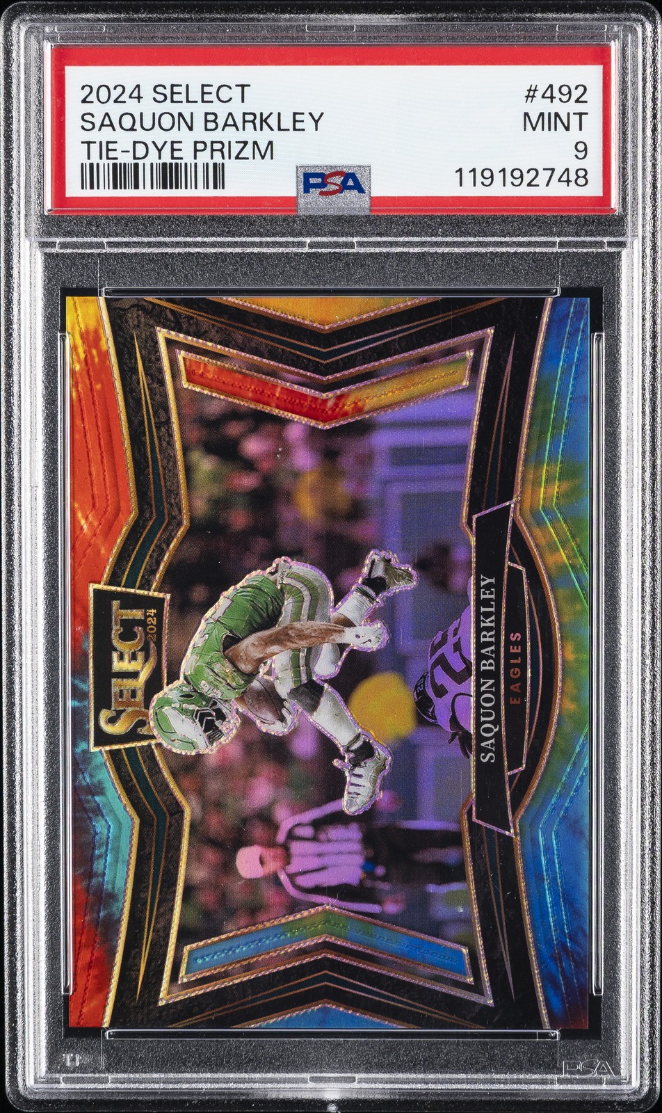 2024 PANINI SELECT TIE-DYE PRIZM #492 SAQUON BARKLEY 8/25 PSA 9