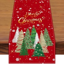 72 x 13 Inch Christmas Table Runner   Red Table Runner Red Christmas Tree Star