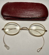 VINTAGE ANTIQUE SADDLE BRIDGE 1/10 12k GOLD WIRE RIM EYE GLASSES EARLY 1900'S