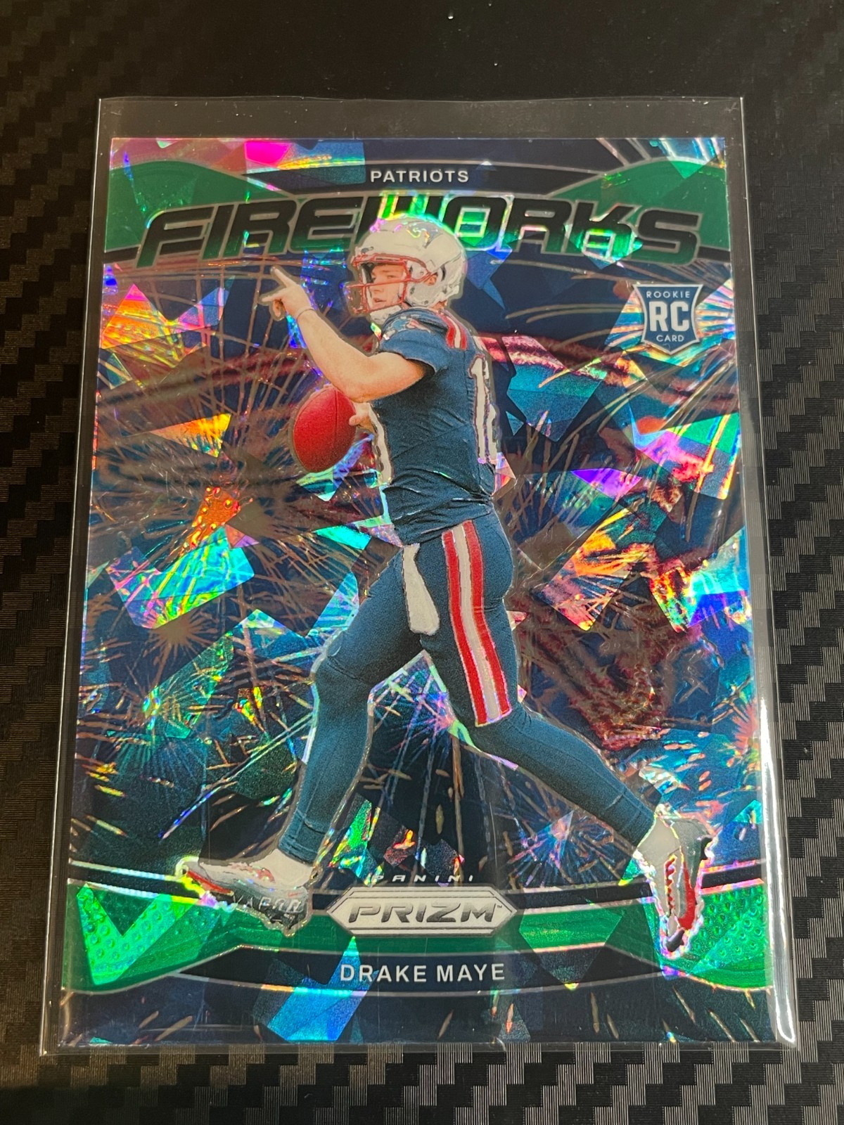 2024 Panini Prizm Fireworks Drake Maye #22 Green Ice Prizm