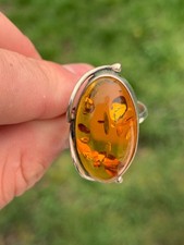 Silver Amber ring vintage 925