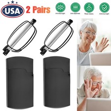 2 Pair Metal Compact Folding Anti-Blue Light Reading Glasses W/ Carrying Case US