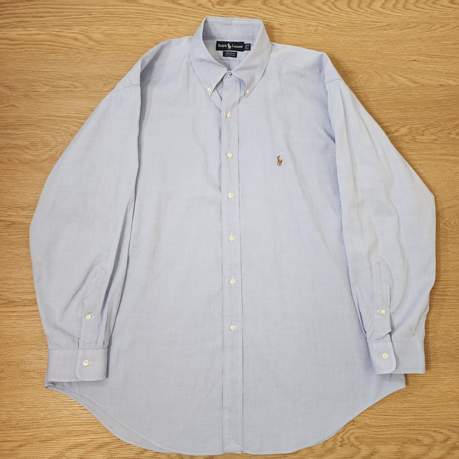 Ralph Lauren camicia uomo 17 34 Yarmouth blu carne pony bottoni manica lunga vintage