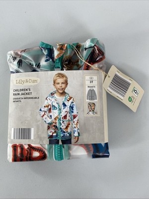 NEW Lily & Dan Boys Children's Rain Jacket Dinosaurs 3T Relaxed Fit