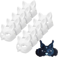10PCS Cat Masks - White Therian Masks for Masquerade, Halloween, Kids Cosplay 