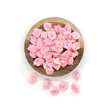 200 PCS Pink Mini Ribbon Roses, Tiny Satin Flowers, Appliques, Crafts, Sewing