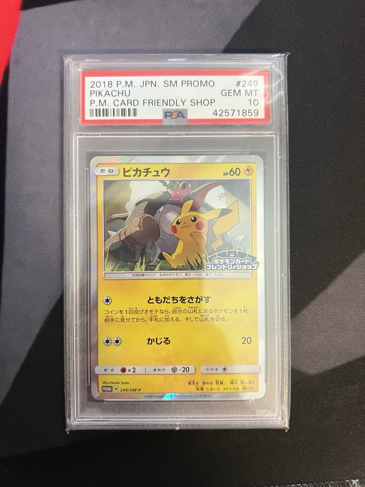 PSA 10 Pikachu 249/SM-P Pokemon Card Friendly Shop Promo Japanese Pokemon Card