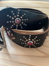 Vintage Studded Leather Belt with Metal Buckle, Used