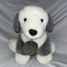 Vintage 1987 Dakin Soft Classics SheepDog White/Gray Dog Puppy Plush 14  Sitting