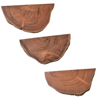 WOHNLING Wandregal 3er Set Akazie Vollholz Baumscheibe Pflanzentreppe Wand