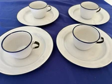 VTG Child Cups Plates White & Blue Signed Sweden Ker Tin Enamelware EXC!
