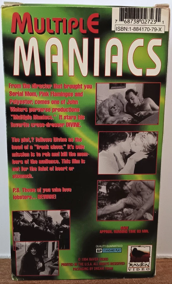 Multiple Maniacs 1970 VHS - John Waters - Divine - RARE - OOP - Image 2 of 4