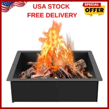 OUSHENG 32 Inch Square Fire Pit Ring Insert for Outside Wood 32 Inch, Black 
