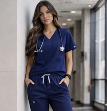 FIGS Scrub Top Navy Blue XL Technical Collection V-Neck Medical Uniform