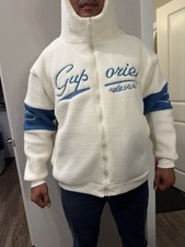 Men  s Sherpa Fleece Zip Up Jacket Hoodie   Thick Warm Winter   White/Blue