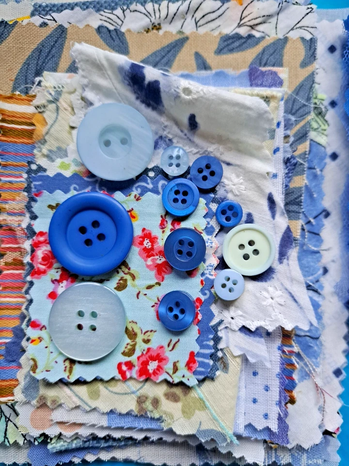 Shades of Blue Fabric Scraps Bundle Slow Stitch Inspirational Kit 60 Pcs Sewing - Image 4 of 4