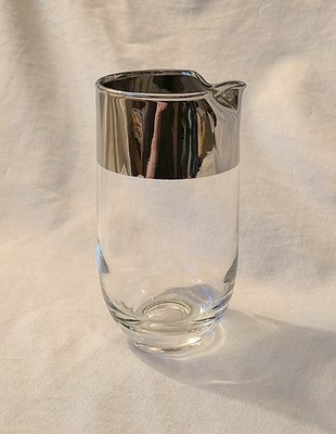 Vintage Dorothy Thorpe Style Silver Band Glass Cocktail Pitcher 6'' Tall MCM