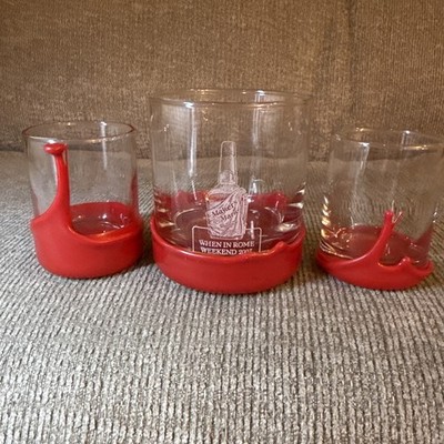 Makers Mark Round Glass & 2 shot glasses Red Wax Dipped Bourbon unique whiskey