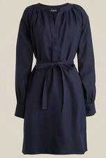 $148 JCREW XS Cabana mini dress in 100% linen NAVY WOMEN W/ WAIST TIE, POCKETS K