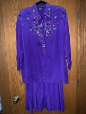 Vtg. IB Diffusion 100 Purple Silk Long Skirt And Embellished Top In Size 12/14