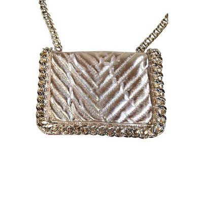 Aldo Mini Greenwald Gold Chevron Quilted Mini Crossbody Bag Chain Trim NWOT