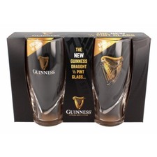 Guinness Set of 2 HALF PINT 10oz Embossed Pint Glasses Official Packaging