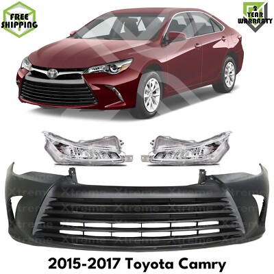 Front Bumper Cover Primed & Turn Signal Lights Kit For 2015-2017 Toyota Camry