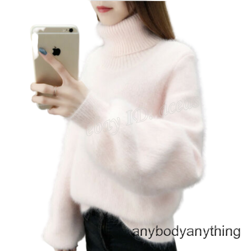 Na Kd White Fluffy Turtleneck Sweater Lady Turtle Neck Mohair
